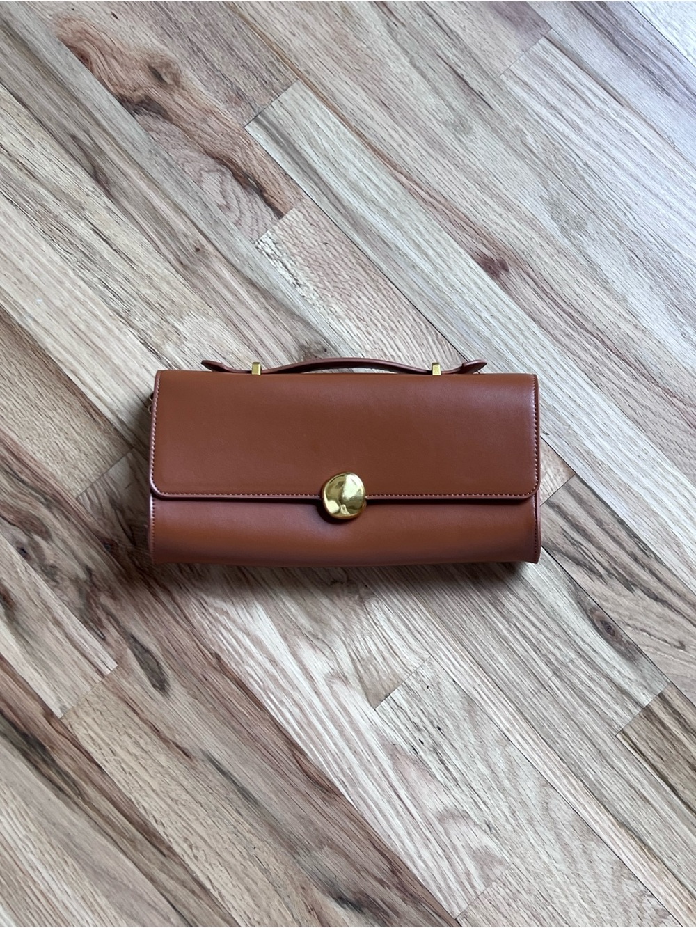 Leather Top-Handle Clutch in Brown